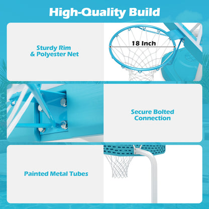 Pool Basketball Hoop Set, 2 Balls, Pump, Light Blue