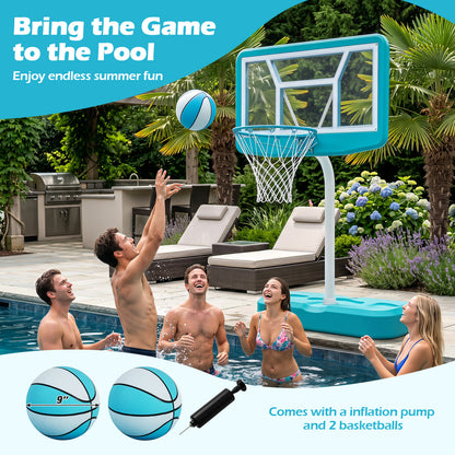 Pool Basketball Hoop Set, 2 Balls, Pump, Light Blue