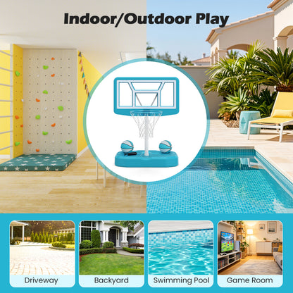Pool Basketball Hoop Set, 2 Balls, Pump, Light Blue