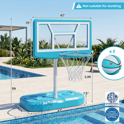 Pool Basketball Hoop Set, 2 Balls, Pump, Light Blue