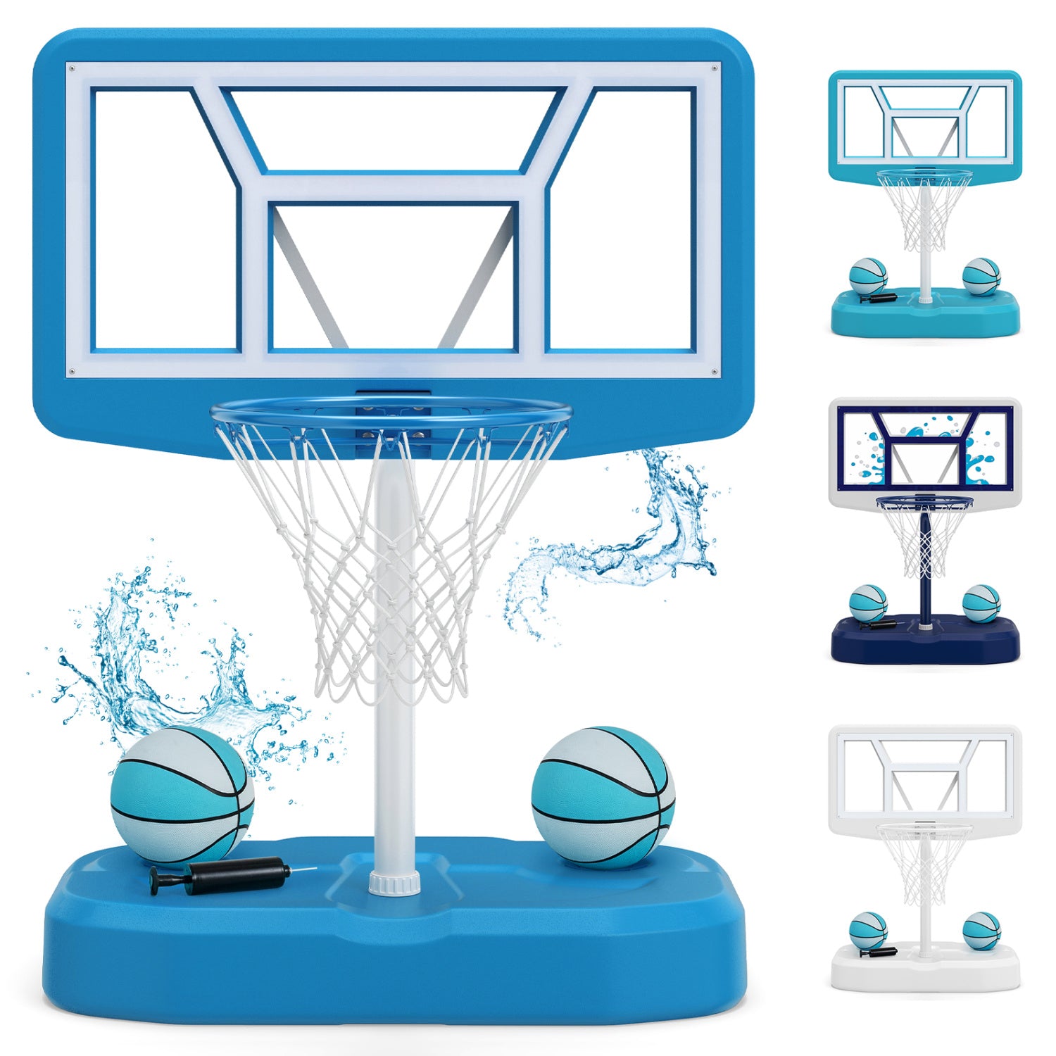 Pool Basketball Hoop Set with 2 Balls and Pump, Blue Sport Equipments at Gallery Canada