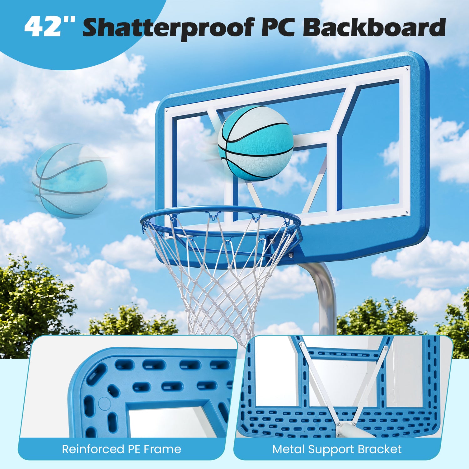 Pool Basketball Hoop Set with 2 Balls and Pump, Blue Sport Equipments at Gallery Canada
