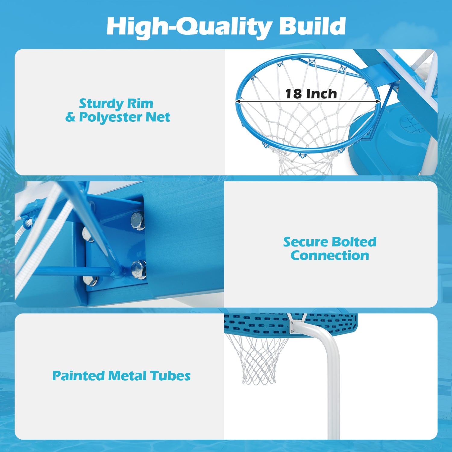 Pool Basketball Hoop Set with 2 Balls and Pump, Blue Sport Equipments at Gallery Canada
