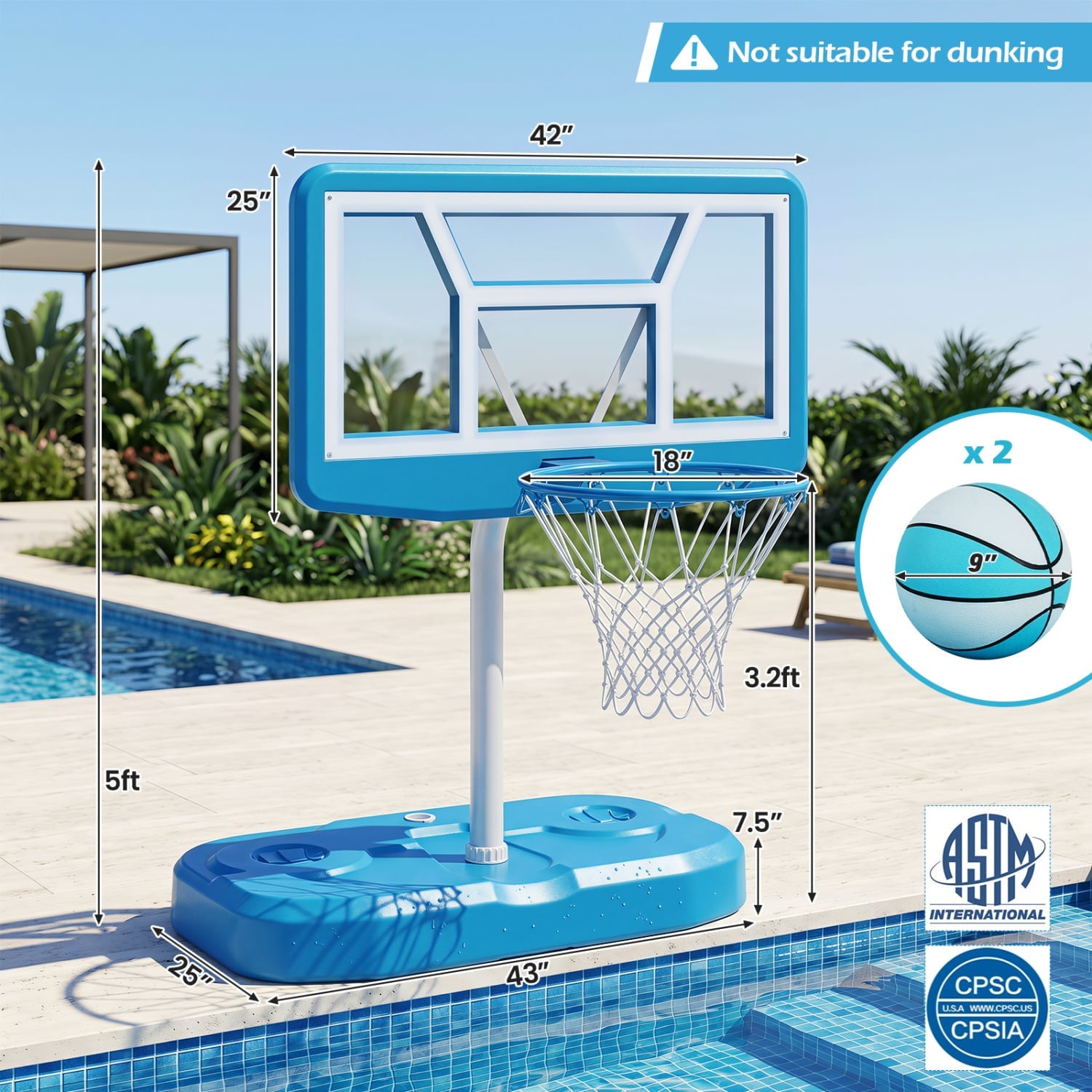 Pool Basketball Hoop Set with 2 Balls and Pump, Blue Sport Equipments at Gallery Canada