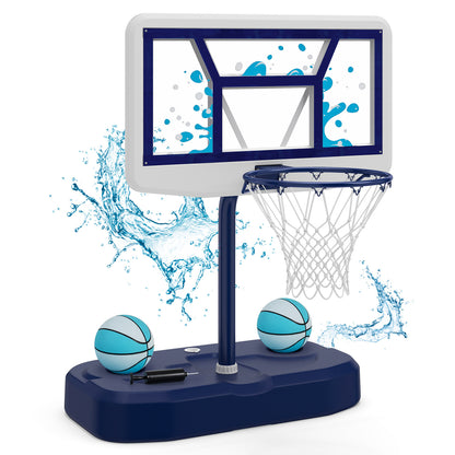 Ensemble de panier de basket pour piscine avec 2 ballons et pompe, bleu marine