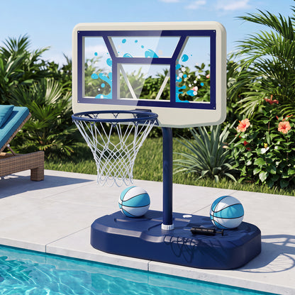 Ensemble de panier de basket pour piscine avec 2 ballons et pompe, bleu marine