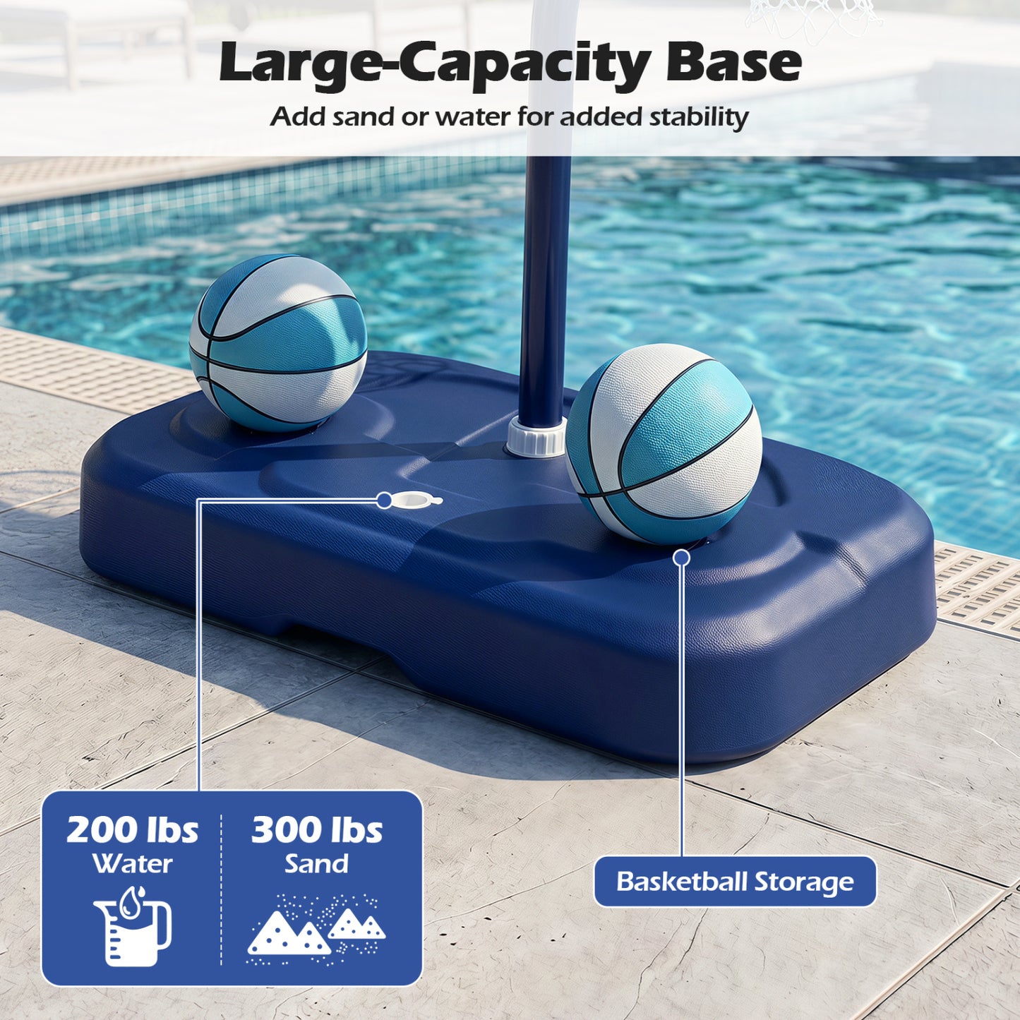 Ensemble de panier de basket pour piscine avec 2 ballons et pompe, bleu marine