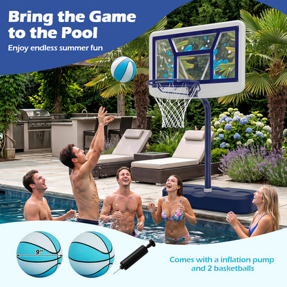 Ensemble de panier de basket pour piscine avec 2 ballons et pompe, bleu marine