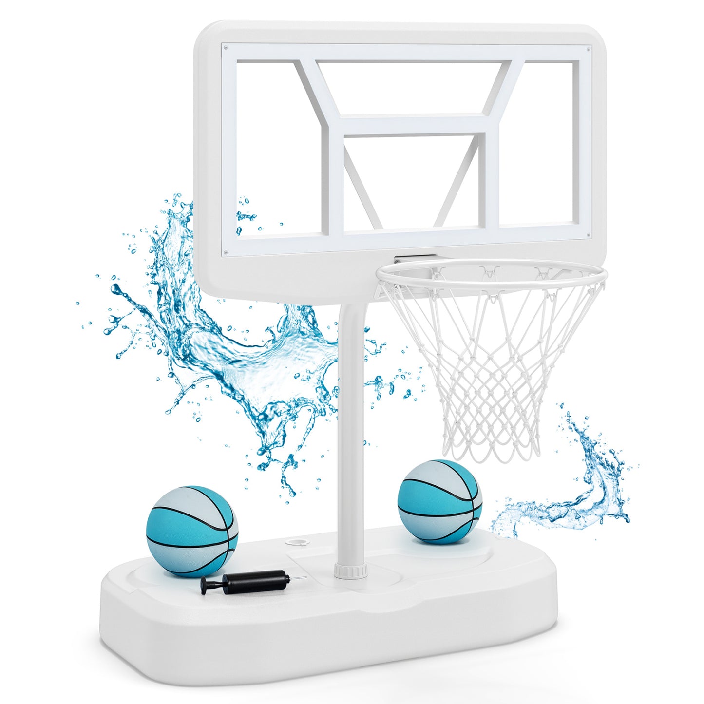 Pool Basketball Hoop Set, White, 2 Balls & Pump