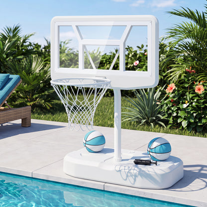 Pool Basketball Hoop Set, White, 2 Balls & Pump