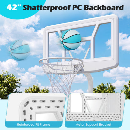 Pool Basketball Hoop Set, White, 2 Balls & Pump