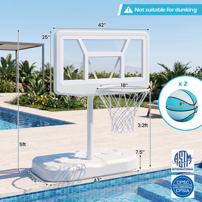 Pool Basketball Hoop Set, White, 2 Balls & Pump
