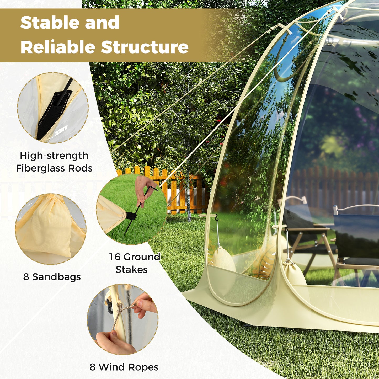 Pop Up Bubble Tent 360° Transparent PVC Igloo 8.5 x 8.5 FT Instant Setup Screen House for 5-6 People, Beige Tents at Gallery Canada