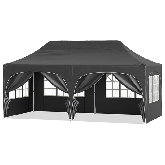 Pop Up Canopy Tent, 6 Removable Sidewalls, Black Canopies Black at Gallery Canada