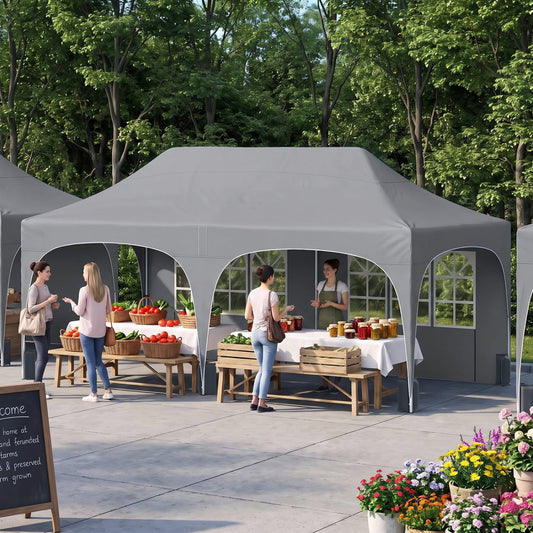 Pop Up Canopy Tent, 6 Removable Sidewalls, Gray Canopies Gray at Gallery Canada