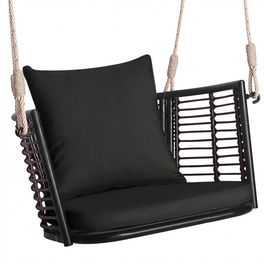 Hanging Rattan Porch Swing Chair With Cushions, Black Porch Swings Black at Gallery Canada