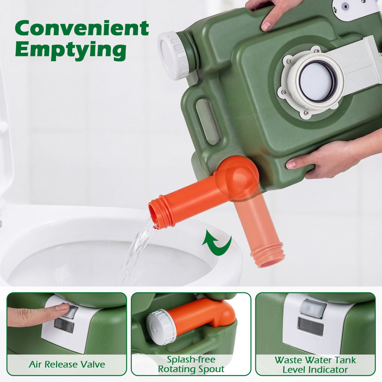 Portable Camping Toilet, 22 L Detachable Waste Tank, Green Portable Toilets & Showers at Gallery Canada