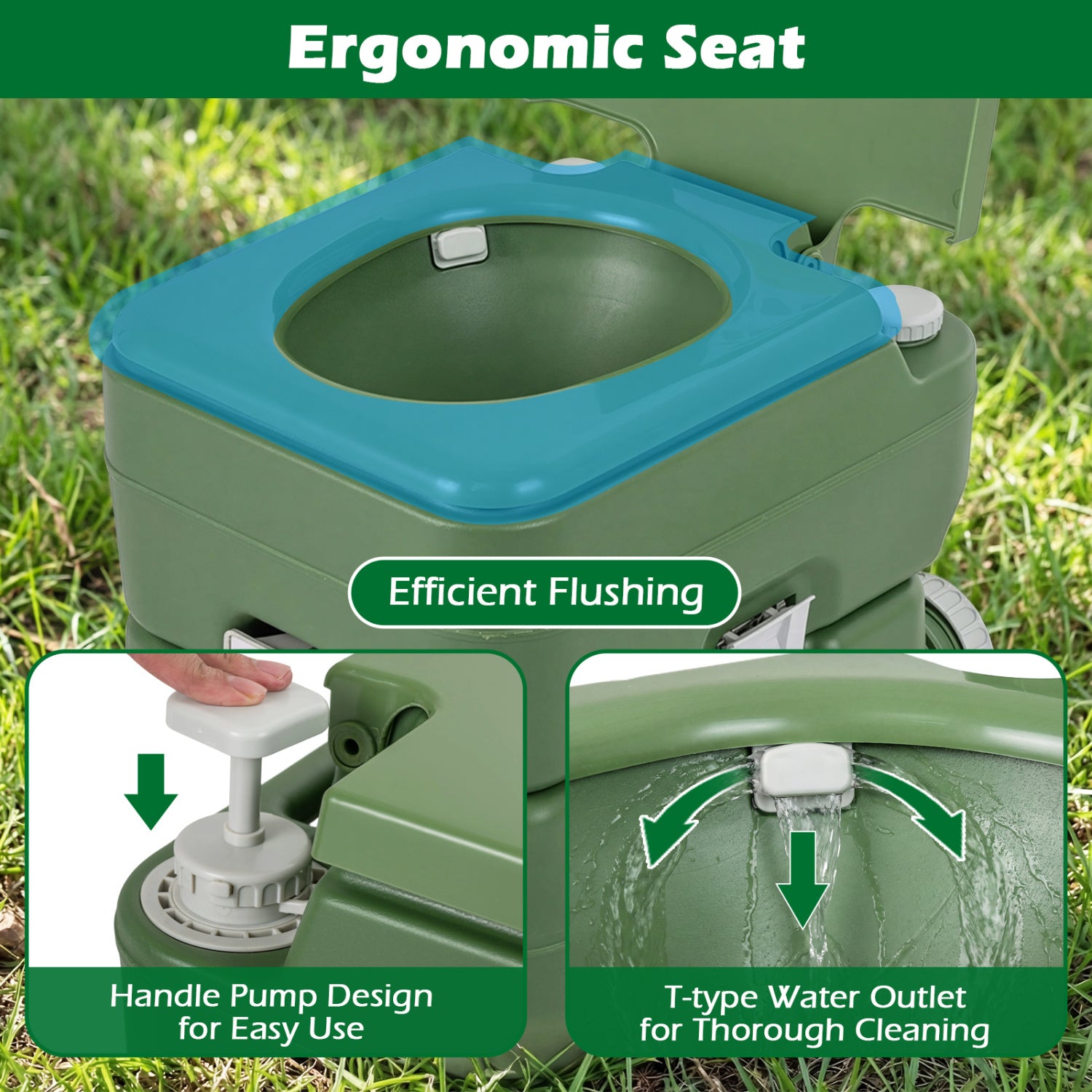 Portable Camping Toilet, 22 L Detachable Waste Tank, Green Portable Toilets & Showers at Gallery Canada