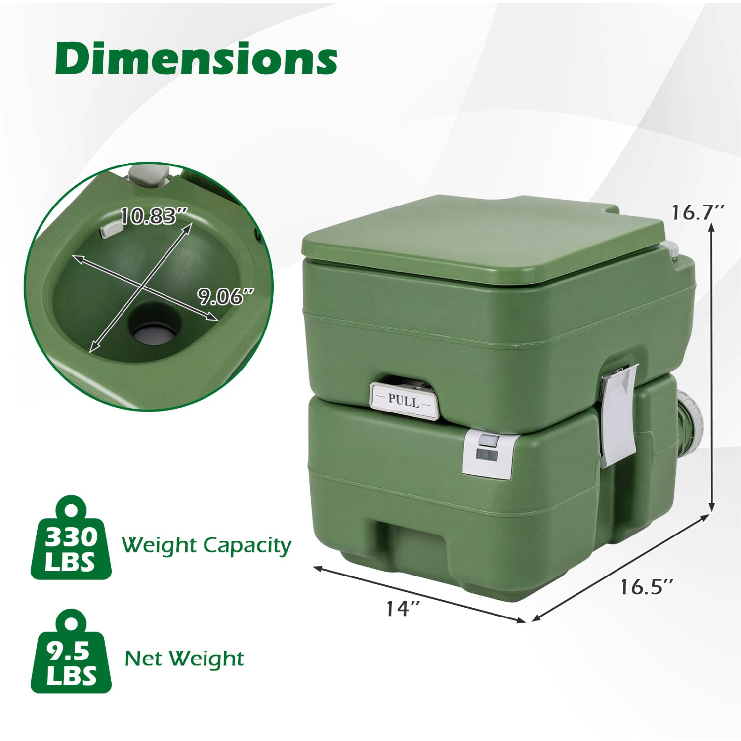 Portable Camping Toilet, 22 L Detachable Waste Tank, Green Portable Toilets & Showers at Gallery Canada