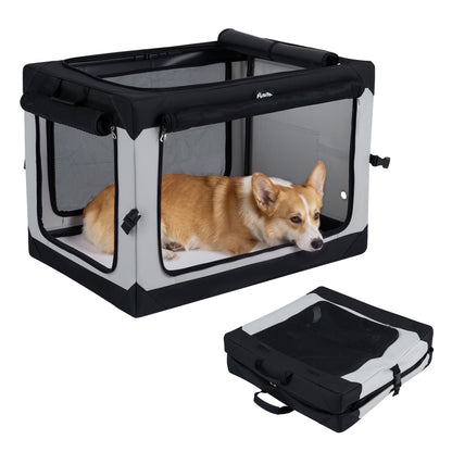 Collapsible Soft Dog Crate, 4 Mesh Doors, Removable Mat, Storage Pocket, M Dog Kennels Options at Gallery Canada