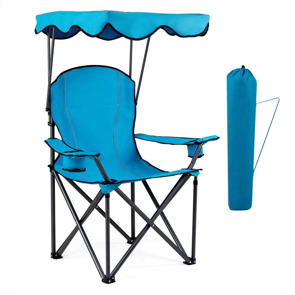 Portable Folding Beach Canopy Chair, With Cup Holders, Light Blue Camping Furniture Light Blue at Gallery Canada