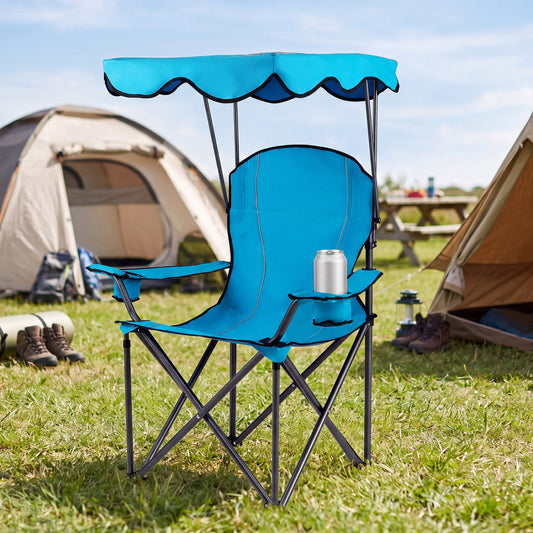 Portable Folding Beach Canopy Chair, With Cup Holders, Light Blue Camping Furniture Light Blue at Gallery Canada