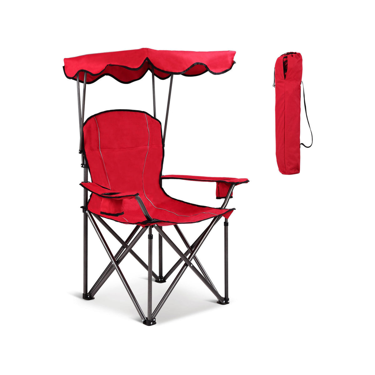 Portable Folding Beach Canopy Chair With Cup Holders, Red Camping Furniture at Gallery Canada