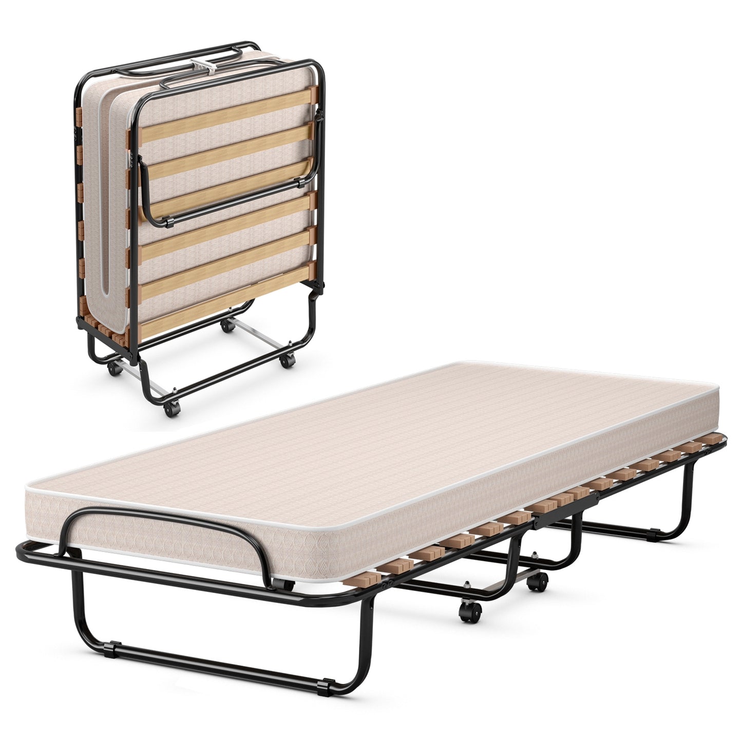 Portable Folding Bed, Memory Foam Mattress, Sturdy Metal Frame, Beige Folding Beds at Gallery Canada