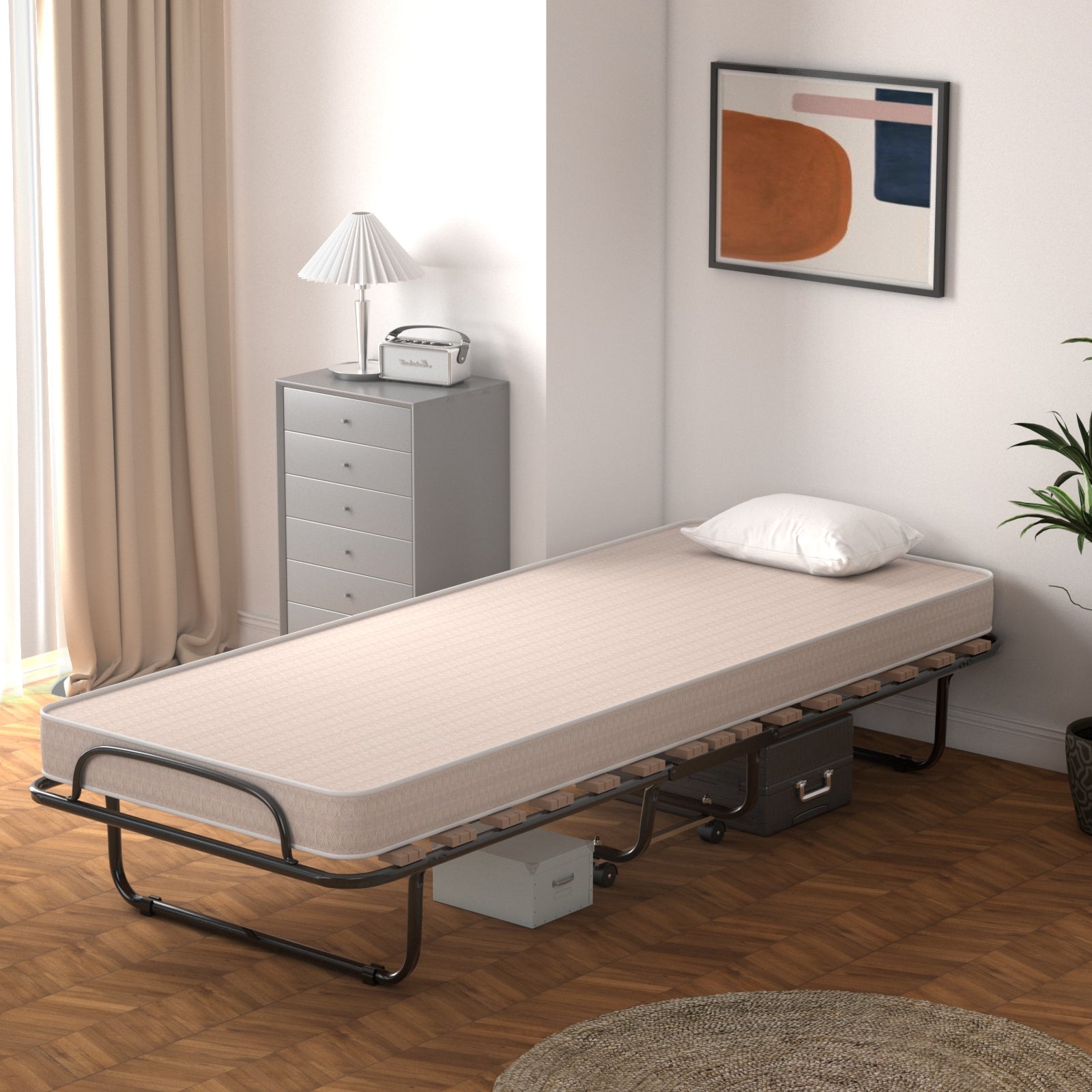 Portable Folding Bed, Memory Foam Mattress, Sturdy Metal Frame, Beige Folding Beds at Gallery Canada