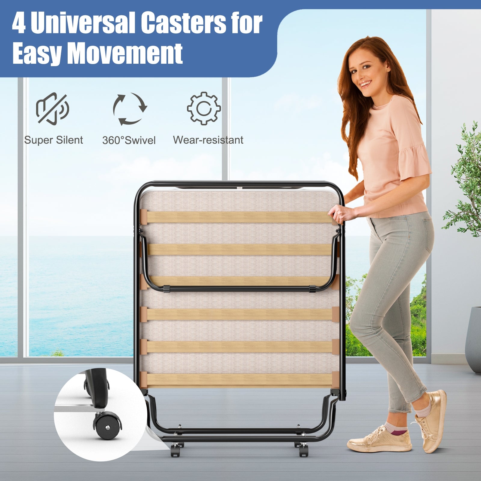 Portable Folding Bed, Memory Foam Mattress, Sturdy Metal Frame, Beige Folding Beds at Gallery Canada