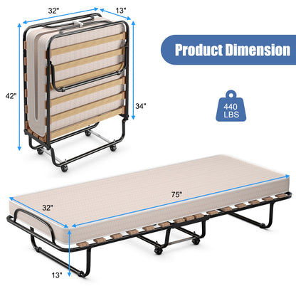 Portable Folding Bed, Memory Foam Mattress, Sturdy Metal Frame, Beige Folding Beds at Gallery Canada