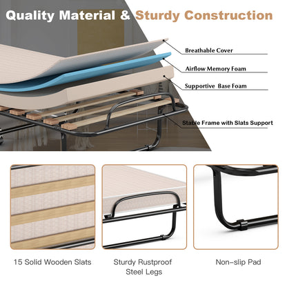 Portable Folding Bed, Memory Foam Mattress, Sturdy Metal Frame, Beige Folding Beds at Gallery Canada
