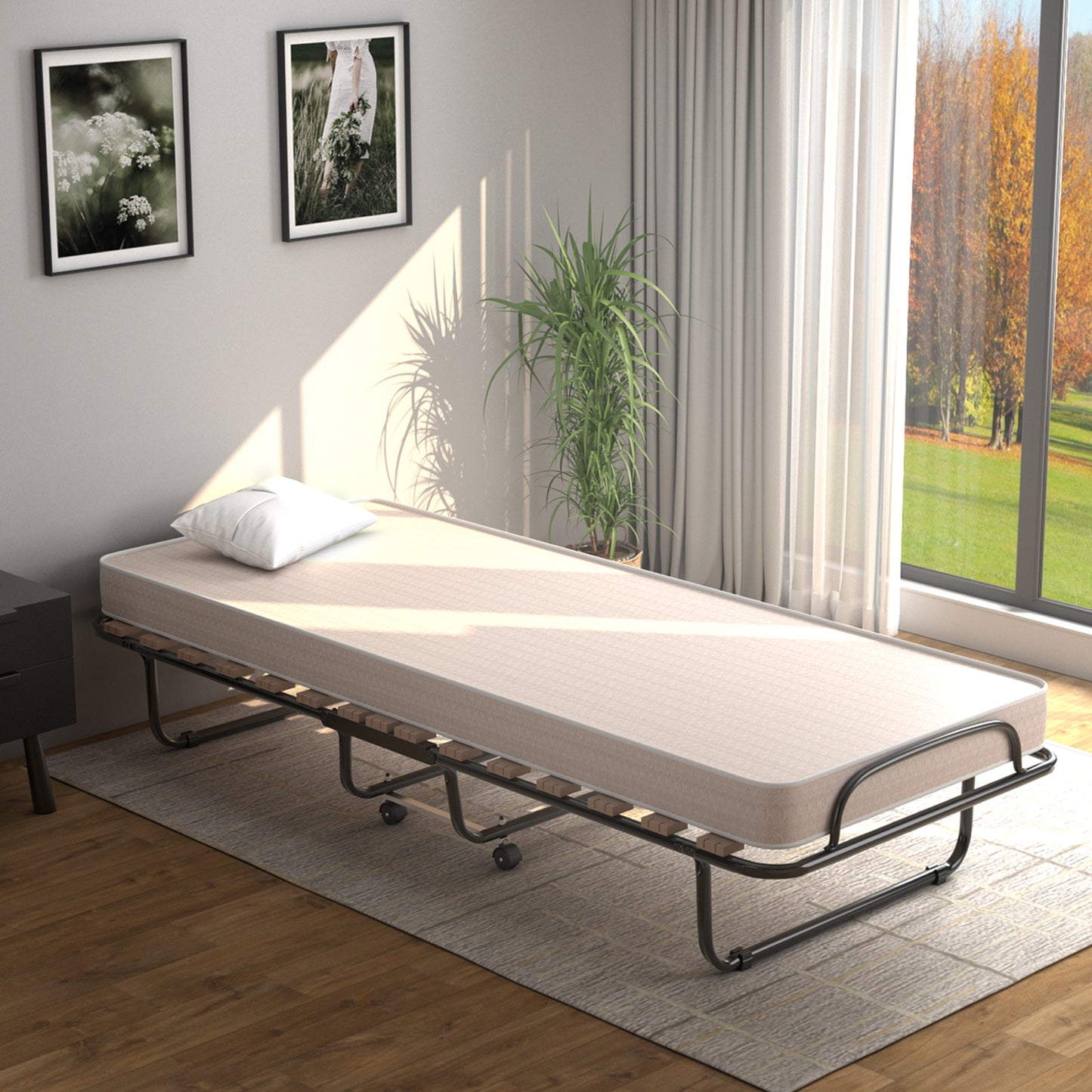 Portable Folding Bed, Memory Foam Mattress, Sturdy Metal Frame, Beige Folding Beds at Gallery Canada