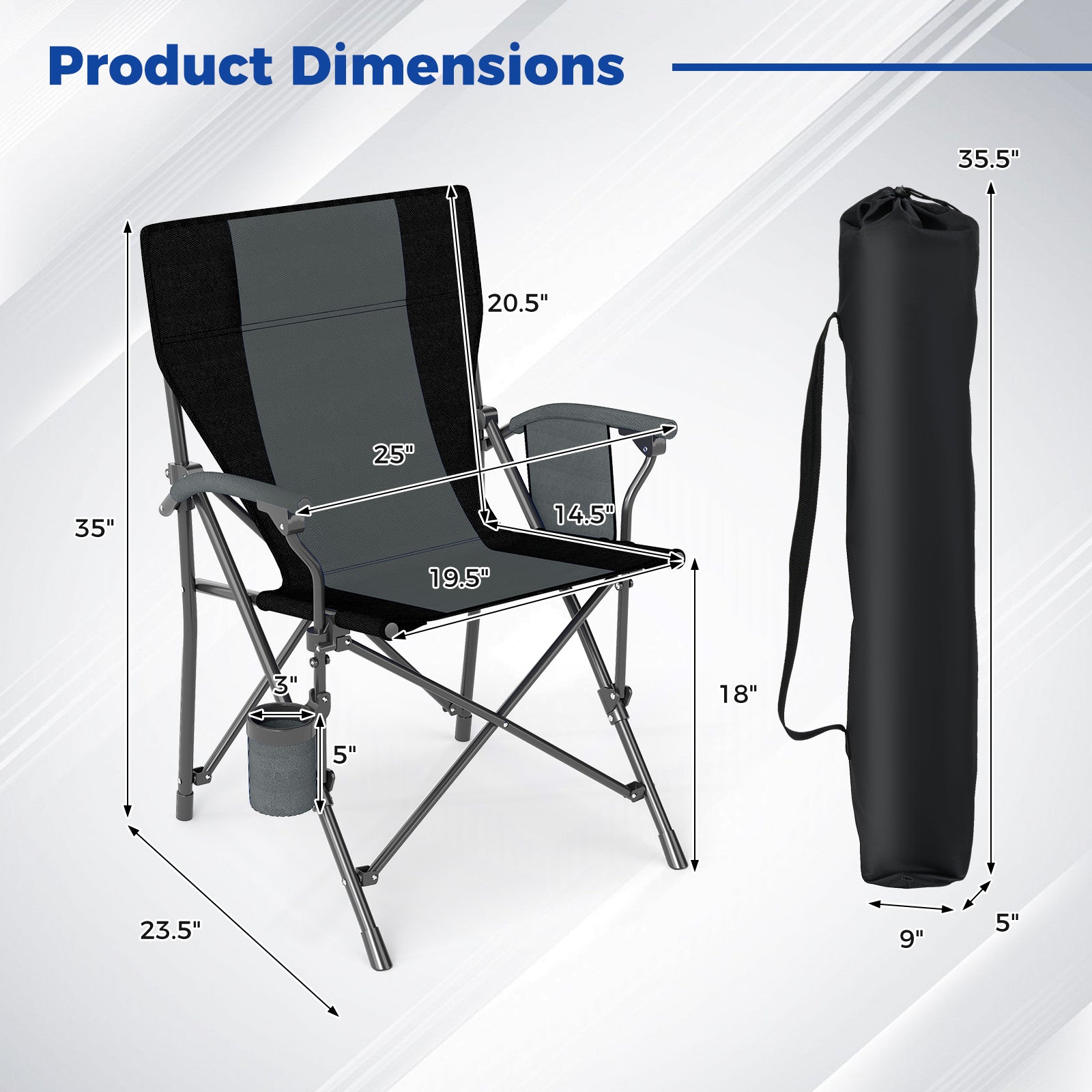 Portable Folding Camping Chair, Oxford Cloth, Cup Holder, Side Pocket, Gray Camping Furniture at Gallery Canada