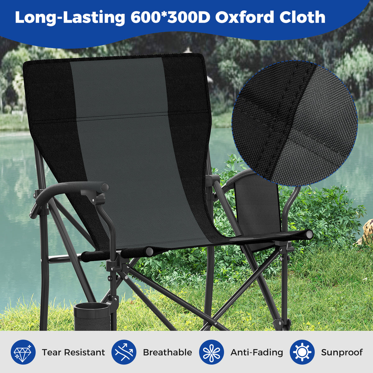 Portable Folding Camping Chair, Oxford Cloth, Cup Holder, Side Pocket, Gray Camping Furniture at Gallery Canada