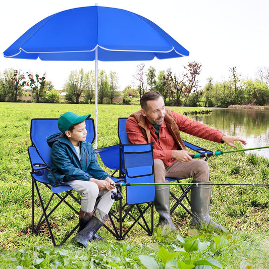 Portable Folding Picnic Double Chair with Umbrella, Blue Camping Furniture Blue at Gallery Canada