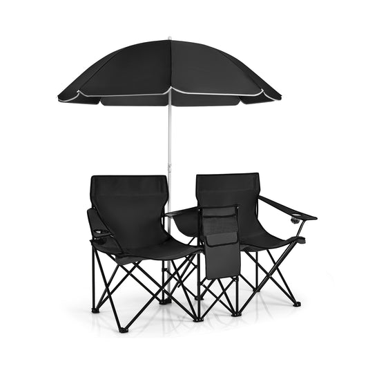 Portable Folding Picnic Double Chair With Umbrella, Black Camping Furniture Black at Gallery Canada