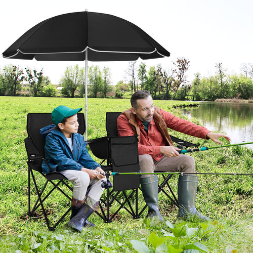 Portable Folding Picnic Double Chair With Umbrella, Black