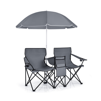Portable Folding Picnic Double Chair With Umbrella, Gray Camping Furniture at Gallery Canada