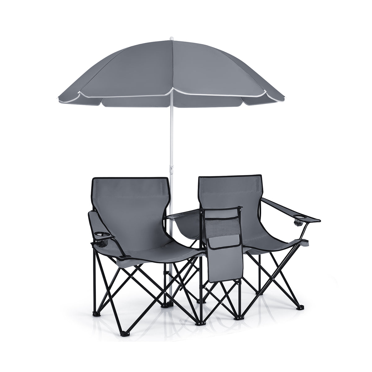 Portable Folding Picnic Double Chair With Umbrella, Gray Camping Furniture Gray at Gallery Canada