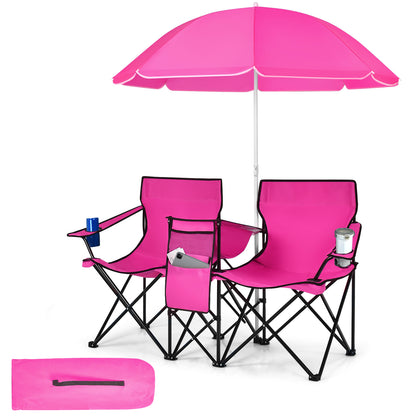 Portable Folding Picnic Double Chair, Removable Umbrella, Pink Camping Furniture at Gallery Canada