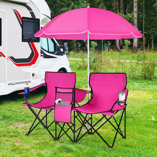 Portable Folding Picnic Double Chair, Removable Umbrella, Pink Camping Furniture Pink at Gallery Canada
