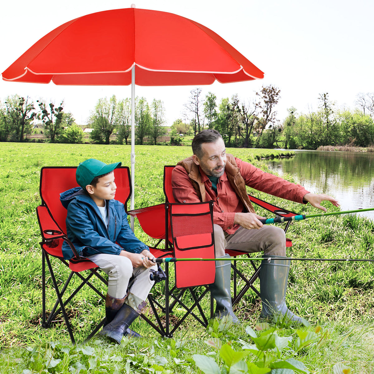 Folding Picnic Double Chair With Umbrella, Red Camping Furniture at Gallery Canada