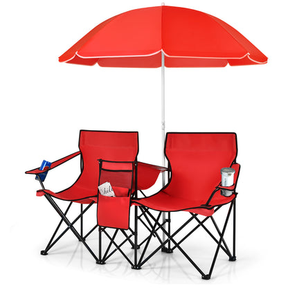 Folding Picnic Double Chair With Umbrella, Red Camping Furniture at Gallery Canada