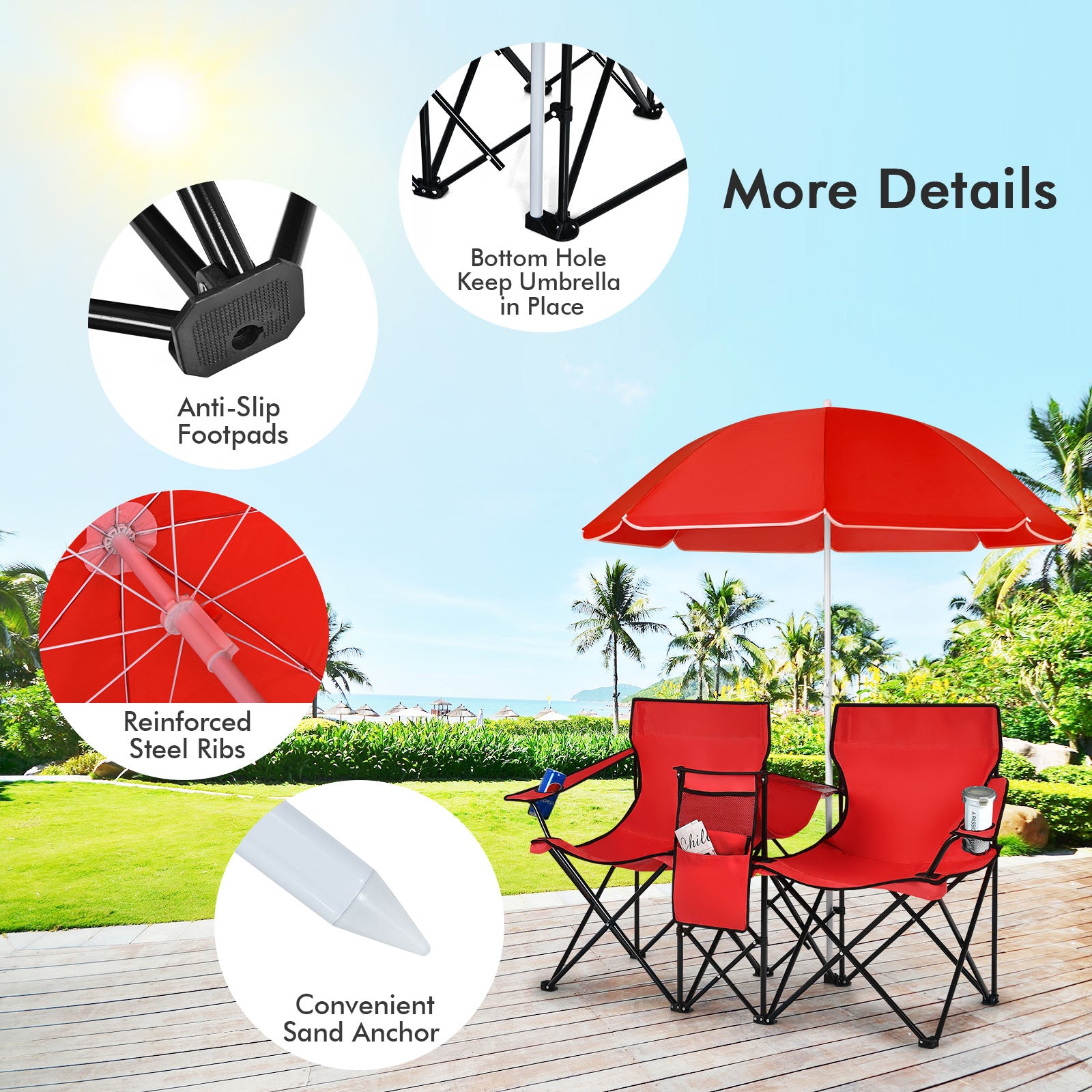 Folding Picnic Double Chair With Umbrella, Red Camping Furniture at Gallery Canada