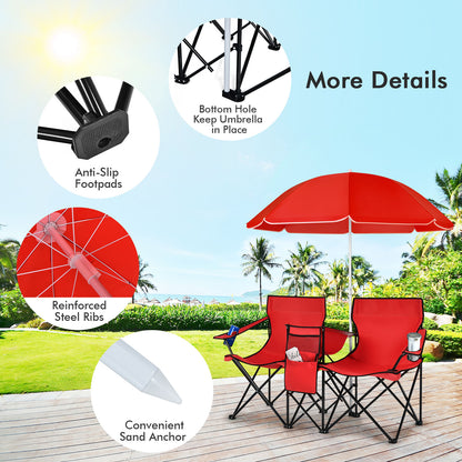 Folding Picnic Double Chair With Umbrella, Red Camping Furniture at Gallery Canada
