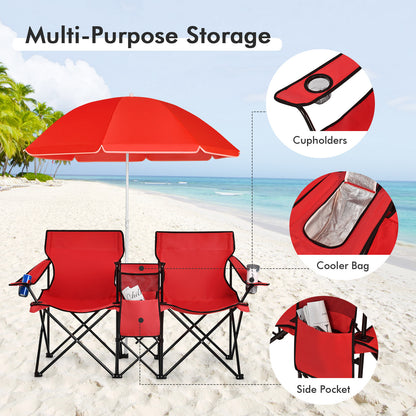 Folding Picnic Double Chair With Umbrella, Red Camping Furniture at Gallery Canada