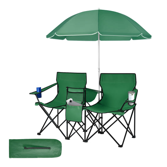 Portable Folding Picnic Double Chair With Removable Umbrella, Green Camping Furniture Green at Gallery Canada