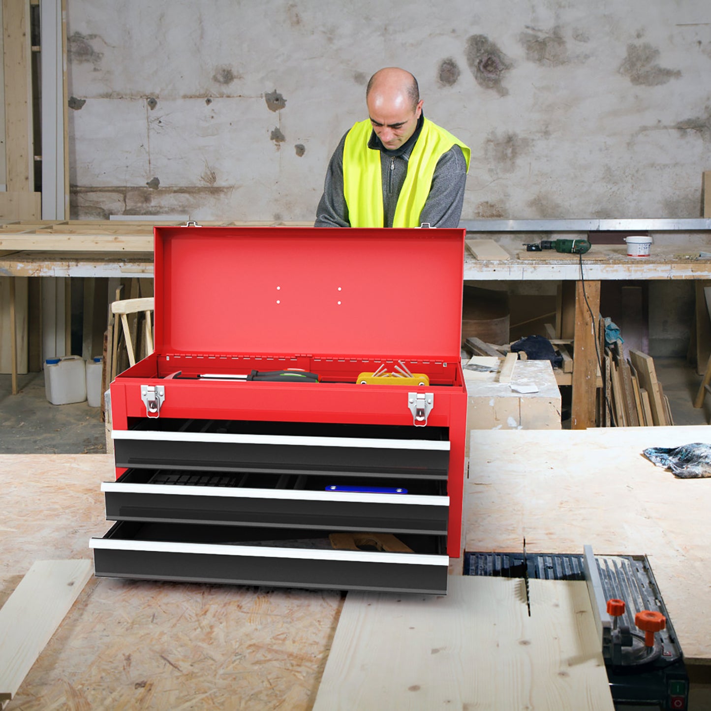 Portable Garage Tool Cabinet, 3 Drawers, Black Red Garages at Gallery Canada