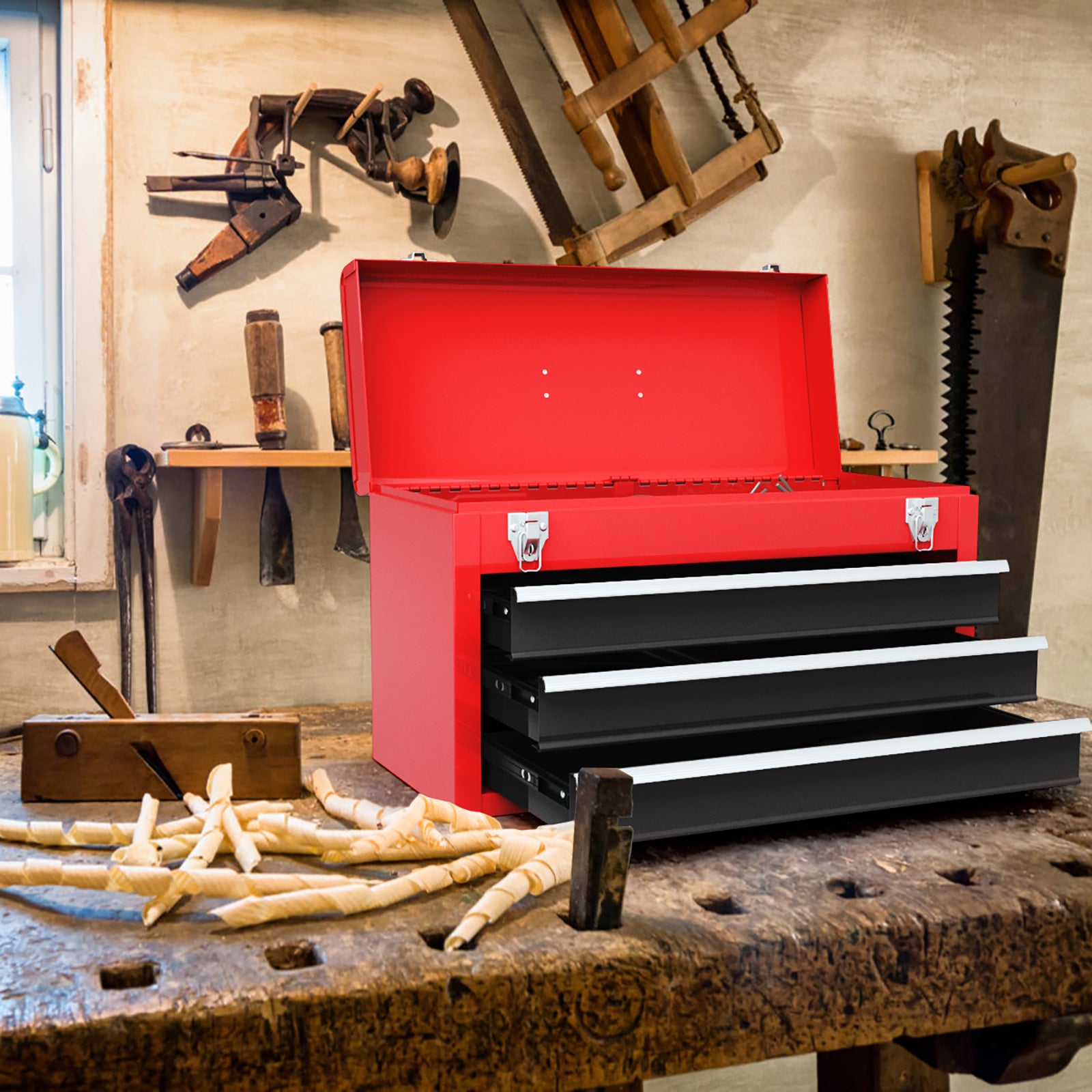 Portable Garage Tool Cabinet, 3 Drawers, Black Red Garages at Gallery Canada